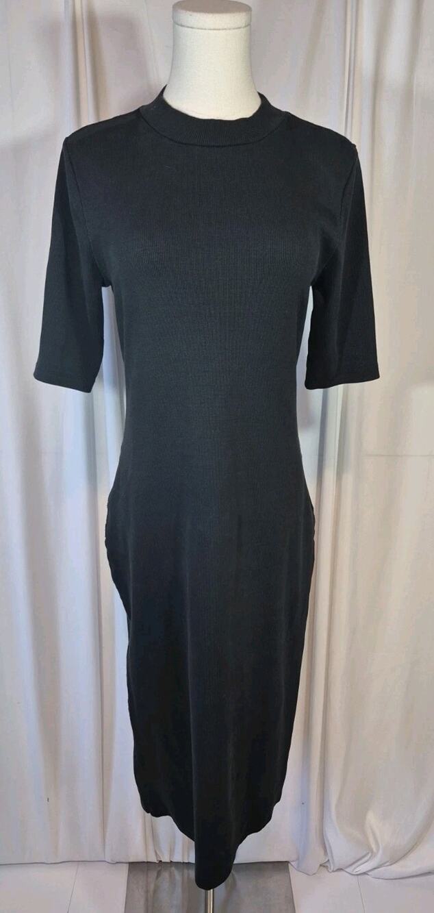 Anthropologie Daily Practice Cotton Black Midi Dress Medium